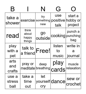 Coping Skills Bingo Card