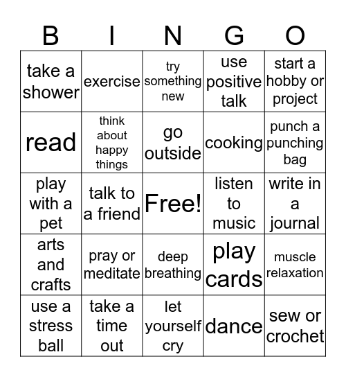 Coping Skills Bingo Card