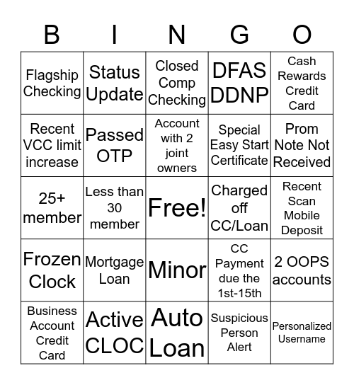 UAD Bingo Card