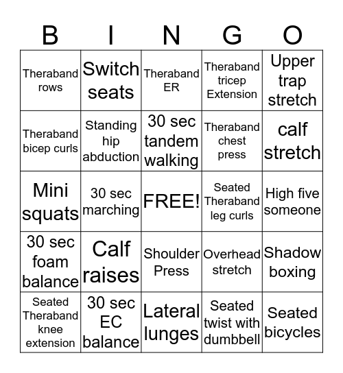 EXPAND EXERCISE BINGO Card