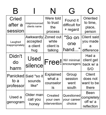 Counselor Bingo Card