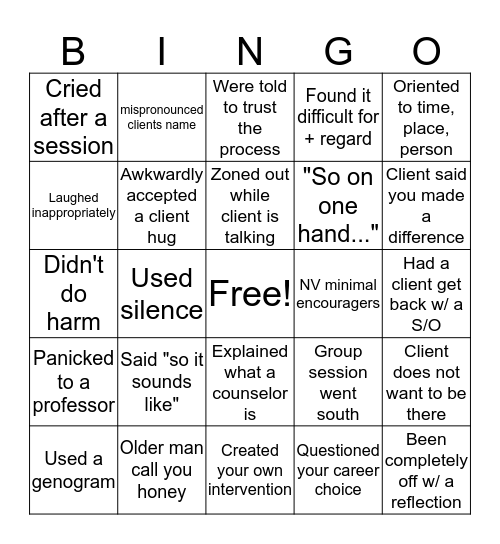 Counselor Bingo Card