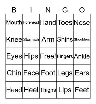 Parts of a Body Bingo Card