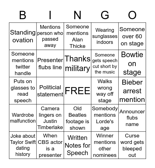 SEABURY GRAMMY BINGO!!!!!!!!!! Bingo Card