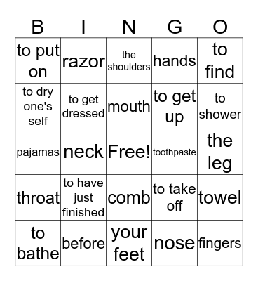 Spanish Vocabulary Bingo Card