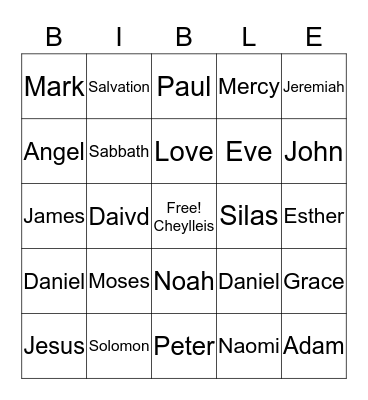 Bible Bingo Card