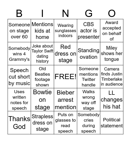 SEABURY GRAMMY BINGO!!!!!!!! Bingo Card