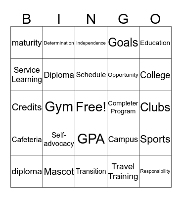 High School Bingo Card