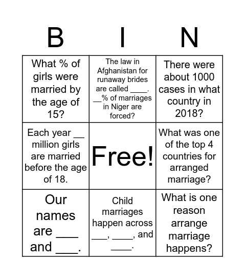 Bingo! Bingo Card