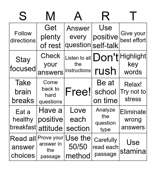 SMART Test Bingo Card