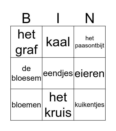 Pasen Bingo Card