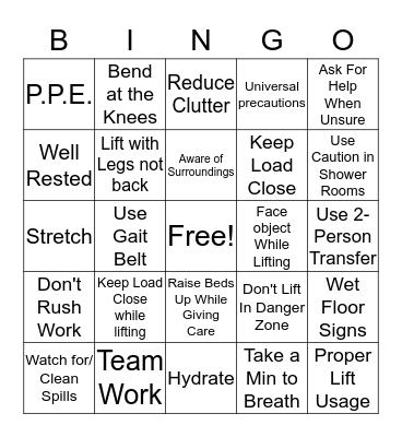 Rock Creek Safety Bingo  Bingo Card