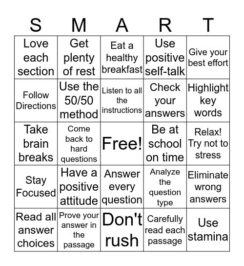 SMART Test Bingo Card