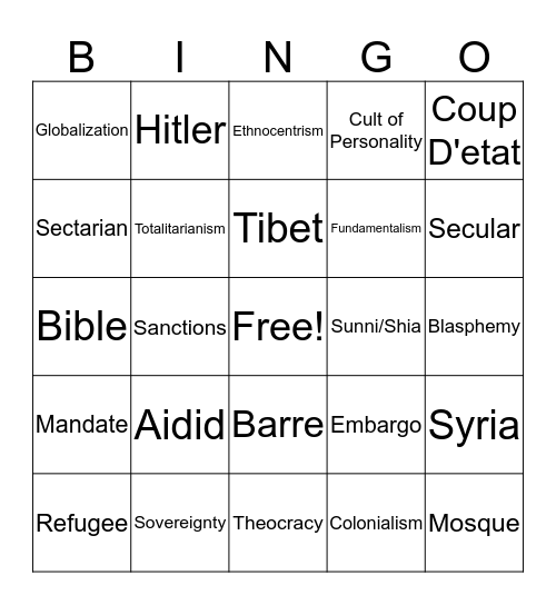 Global Vocab Bingo! Bingo Card