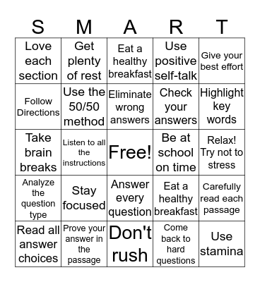 SMART Test Bingo Card