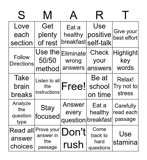 SMART Test Bingo Card