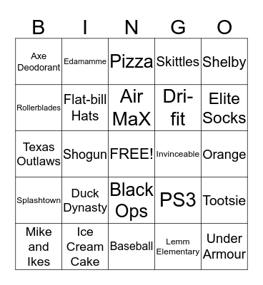 Devin's Favorites Bingo Card