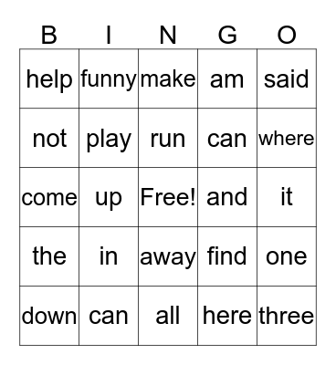 Dolch Words Bingo Card