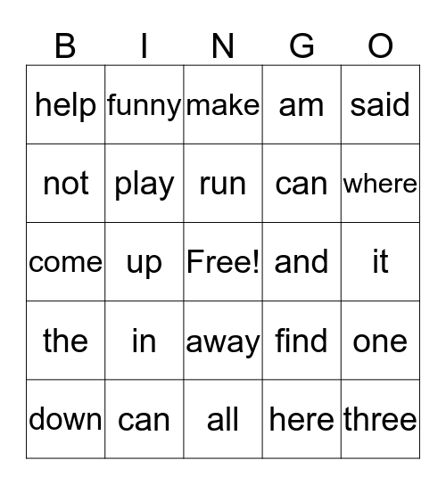 Dolch Words Bingo Card