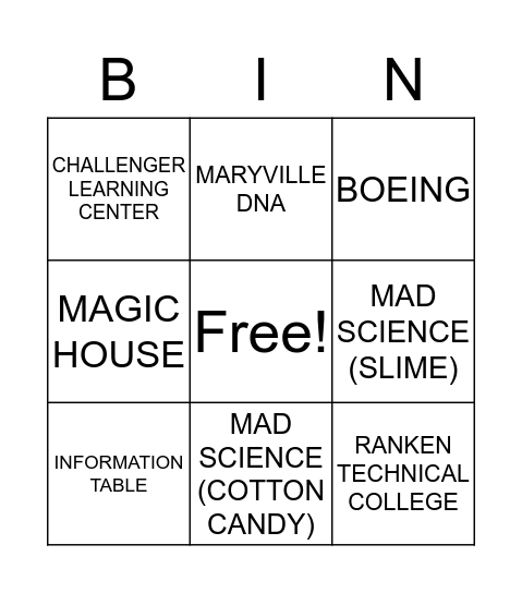 STEM FAMILY NIGHT Bingo Card