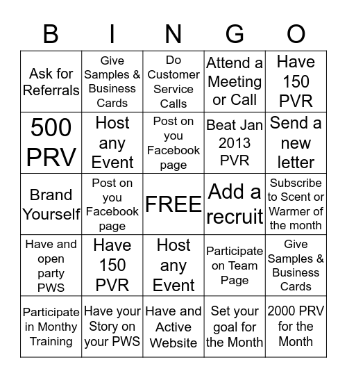 Scentsy January Bingo  Bingo Card