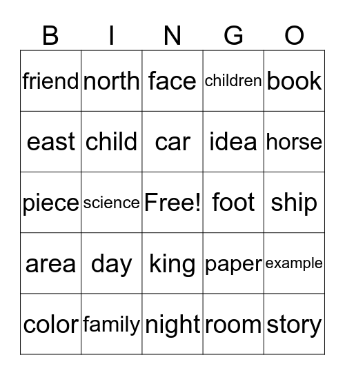 50 Common Nouns-2 Bingo Card