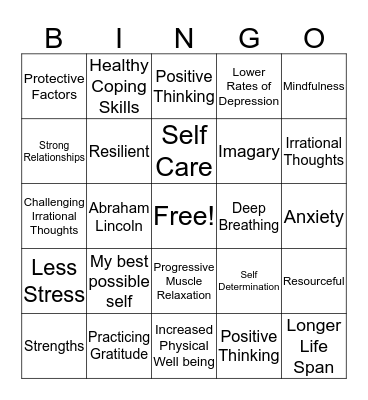 Positive Thinking Trivia Bingo Card