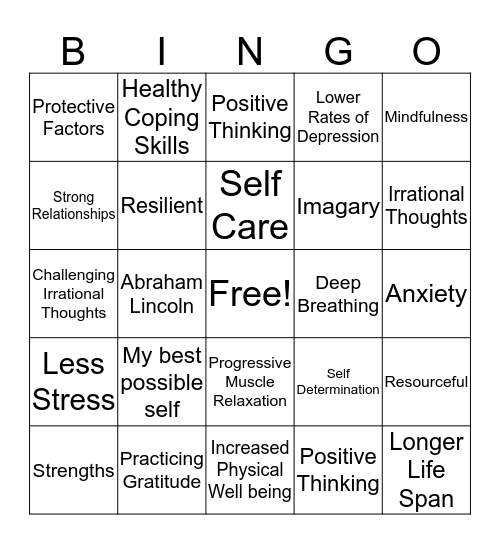 Positive Thinking Trivia Bingo Card