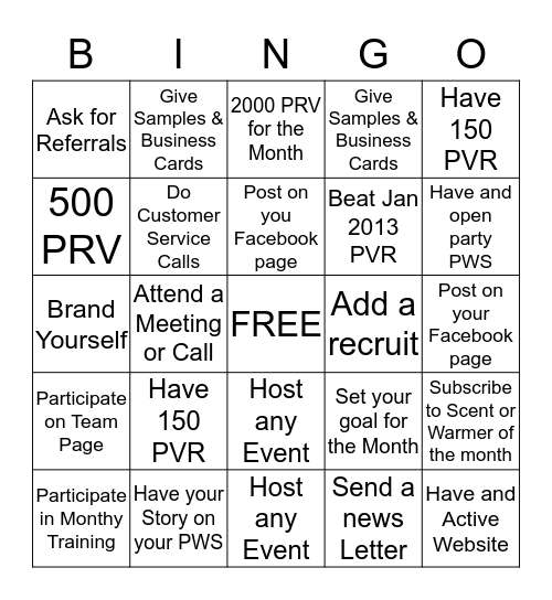 Scentsy January Bingo  Bingo Card