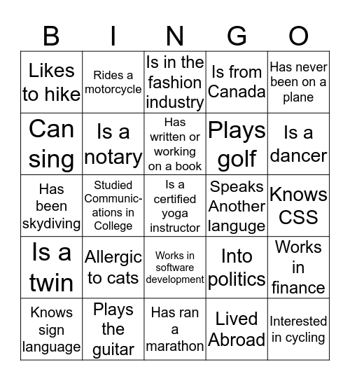 404 Fifth Ave People Bingo Card