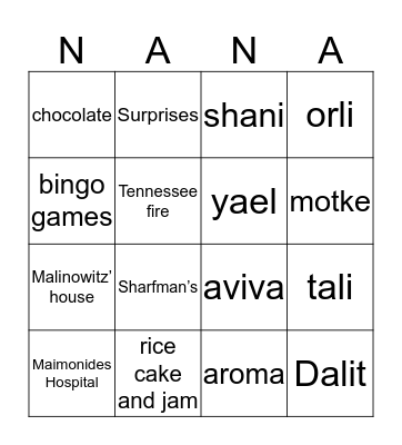 NANA 60! Bingo Card