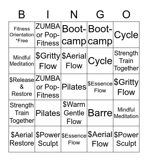 Poyner Group Fitness Bingo Challenge Bingo Card