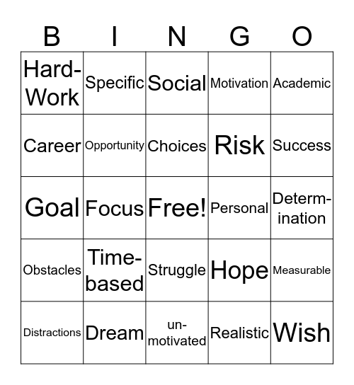 Goal Setting Bingo Card