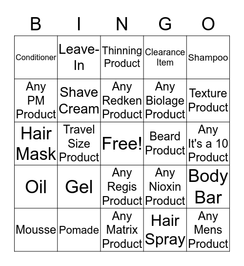 Supercuts Bingo Card