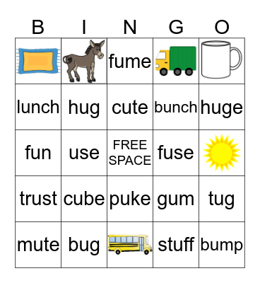 Long and Short U BINGO Card