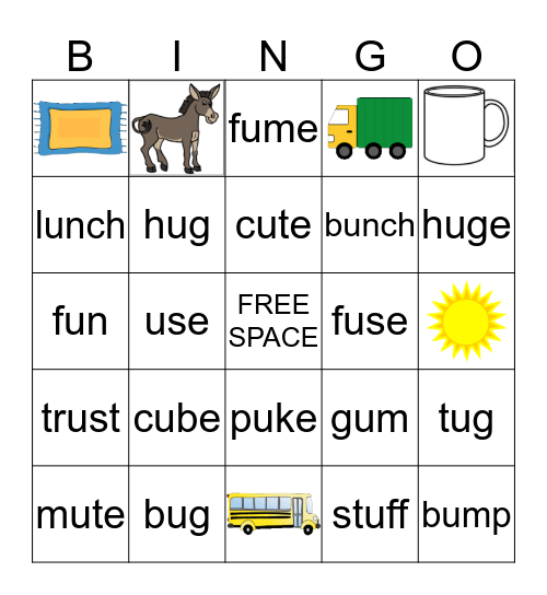 Long and Short U BINGO Card