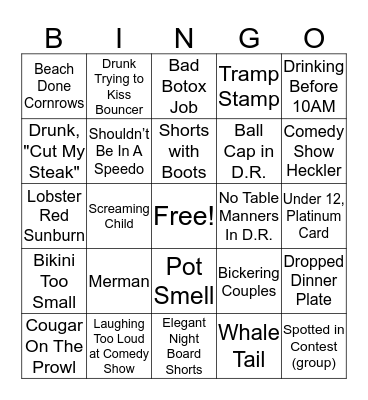 Wedding Cruise Bingo Card