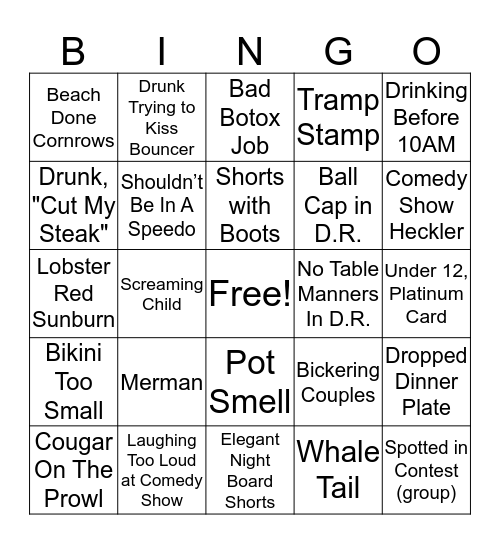 Wedding Cruise Bingo Card