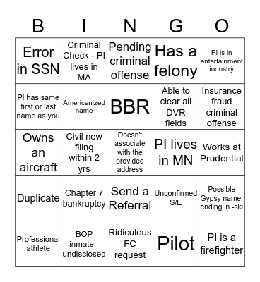 RSU Bingo Card