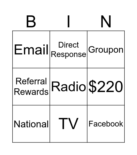 Marketing Bingo Card