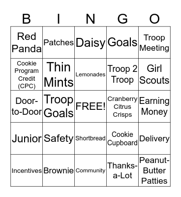 Girl Scout Cookie Bingo Card