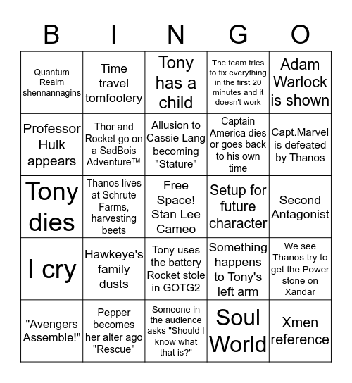 Endgame THEORY Bingo Card