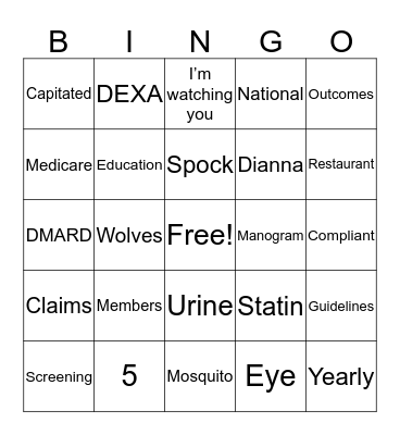 Intro to HCC, RAF & STARS Bingo Card
