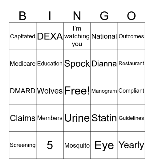 Intro to HCC, RAF & STARS Bingo Card
