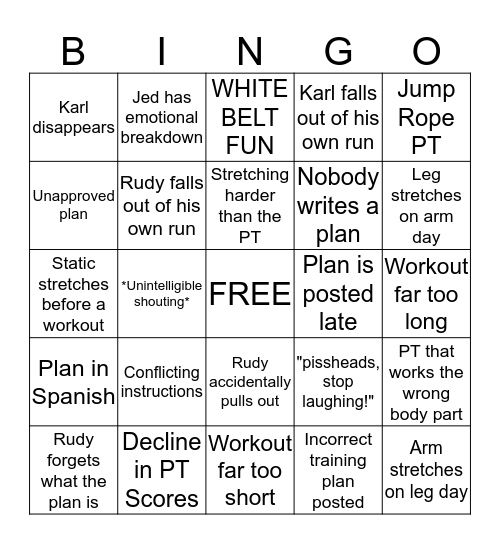 Training Bingo Card