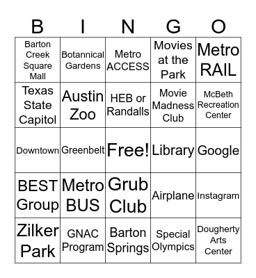 AUSTIN, TX Bingo Card