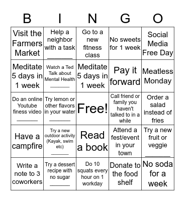 Healthfirst Wellness Bingo Card