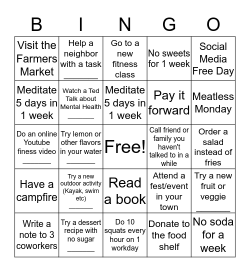 Healthfirst Wellness Bingo Card