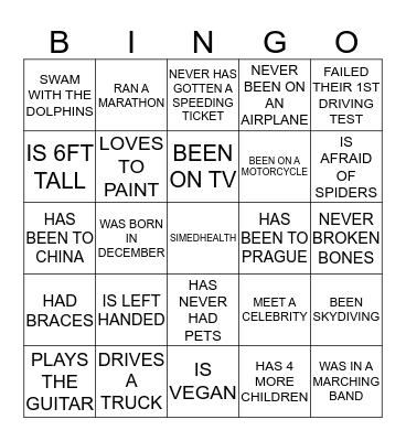 SMIEDHEALTH BINGO Card