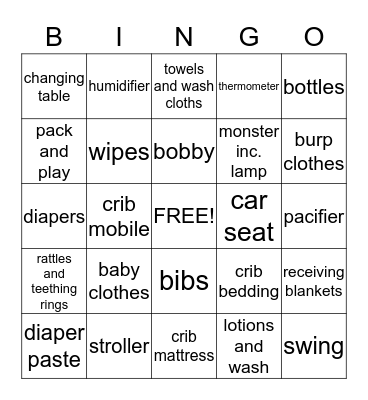 Alicia's baby shower February 9, 2014 Bingo Card